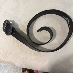 LoFi Leather Black Handmade Belt Floral‎ Tooled Scalloped Buckle Made in USA